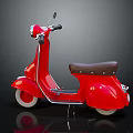 Red Vintage Scooter with Brown Leather Seat and White Wheels against Dark Background