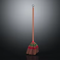 Colorful Broom With Wooden Handle Metal Ring And Striped Bristles On Dark Background