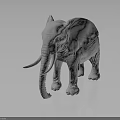 Realistic White Elephant 3D Model Rendered on Dark Reflective Surface