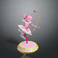 Pink Hair Girl Figure With Pink White Dress Rose Staff Pink Base And Gold Trim