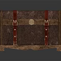 Vintage Leather Trunk With Red Straps Metal Lock And Wooden Base