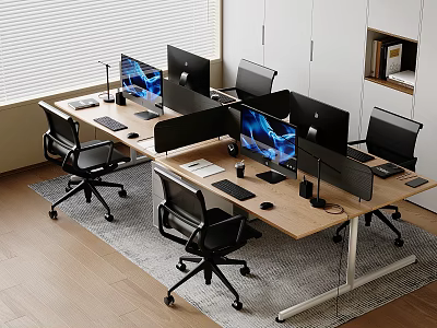 Solid Wood Desk Swivel Chair Apple Desktop Computer Mouse Keyboard Minimalist Table Lamp 3d model