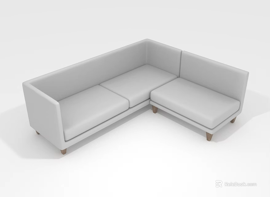 Modern Gray Upholstered L shaped Sectional Sofa with Wooden Legs and Comfortable Seats 3d model 