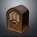 Vintage Wooden Radio Electronic Appliance With Arch Top And Control Knobs