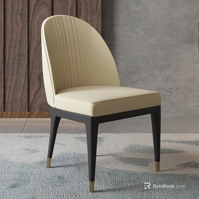 Modern Cream Upholstered Dining Chair With Stitched Backrest Black Legs And Gold Feet 3d model 