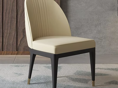 Modern Cream Upholstered Dining Chair With Stitched Backrest Black Legs And Gold Feet 3d model
