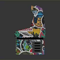 Colorful Graffiti Arcade Machine Design With Green Screen And Red Buttons