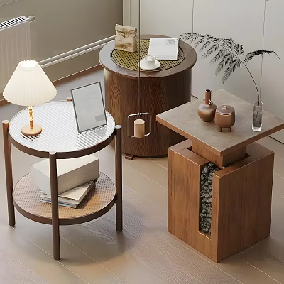 Modern Side Tables with Wooden Metal Frame Glass Top and Decorative Lamp Picture Frame Books 3d model