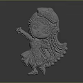 Cartoon Style Game Movie Character 3D Model With Braided Hair Decorative Costume And Dancing Pose