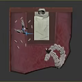 Winged Game Movie Character In Red Room With Bed Glowing Weapon And White Tangled Elements
