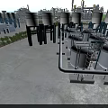 Industrial Plant with Large Storage Tanks Piping Systems Cooling Towers and Steel Structures
