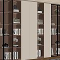 Modern Bookcase With Wooden Frame White Panels Glass Doors And Lit Shelves