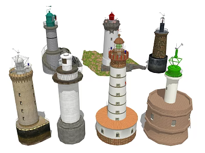 Collection of Various Lighthouse Models With Different Colors Styles And Details 3d model