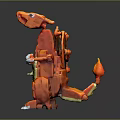 Orange Dragon Toy Figure With Blue Wings Yellow Belly And White Claws