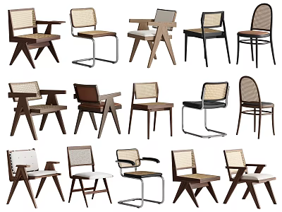 Various Modern Dining Chairs With Wooden Metal Frames Upholstered Seats And Different Backrest Designs 3d model