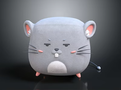 Cute Gray Plush Mouse Shaped Furniture Cushion With Soft Material And Comfortable Design 3d model