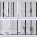 Modern Sliding Glass Doors With Black Frame And Interior Design Elements 3d model