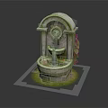 Decorative Stone Two Tiered Fountain With Leaf Accents And Grass Base