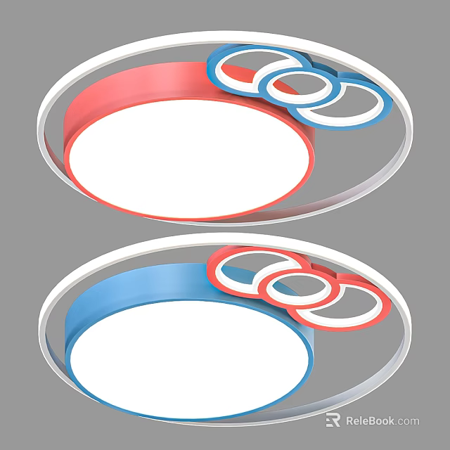 Modern Decorative Round Ceiling Light With Red and Blue Ring Design and White Light 3d model