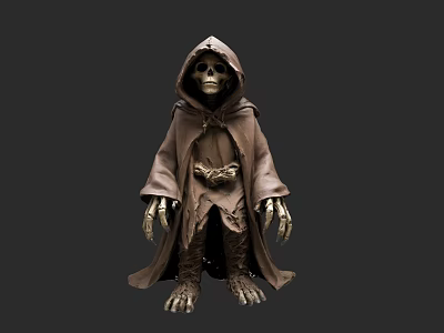 Mysterious Hooded Skeleton Game Movie Character With Brown Cloak And Sharp Claws 3d model