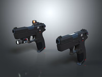 Tactical Black Pistols Side By Side With Scope Tactical Light And Textured Grips 3d model
