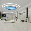 Modern Sales Office Interior With Marble Walls Front Desk Ceiling Design And Green Plants