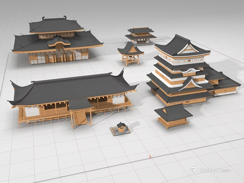 Ancient Architecture Models With Traditional Design Various Styles Wooden Structures And Black Roofs 3d model 