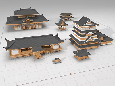 Ancient Architecture Models With Traditional Design Various Styles Wooden Structures And Black Roofs 3d model