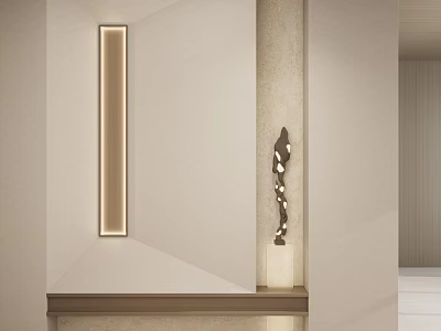 Minimalist Entryway Interior Design With Long Wall Light And Decorative Sculpture 3d model
