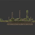 Ancient Stone Platform Ruins Featuring Weathered Columns Overgrown Plants And Lush Moss