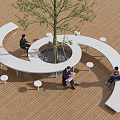 Modern Combination Tree Pool Table and Chair Landscape Tree Pool Simple Tree Pool Seat Combination Tree Pool Table and Chair Park Tree Pool Bar Counter 3d model