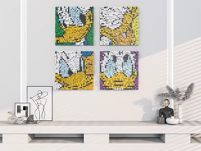 Colorful Mosaic Donald Duck Artworks As Four Panel Wall Decor 3d model