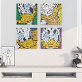 Colorful Mosaic Donald Duck Artworks As Four Panel Wall Decor