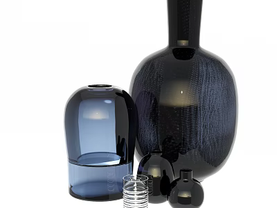 Decorative Glass Vases in Blue and Black with Various Sizes Shapes for Home Decor 3d model