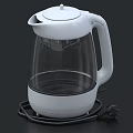 White Electric Kettle With Transparent Glass Body White Handle And Power Cord