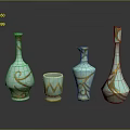 Turquoise Ceramic Vases And Cup With Golden Decorative Patterns For Home Decor