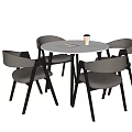 Modern Round White Dining Table With Light Gray Chairs And Black Legs 3d model