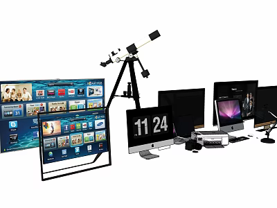 Contemporary Computer Workstation Featuring Multiple Monitors Desktop Displays And Peripherals 3d model