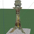 Sculptural Spirit Fortress With Stone Base Standing On Green Lawn Against Blue Sky And Trees