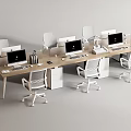 Modern Office Desk Layout With Multiple Computers Ergonomic Chairs And Stationery Supplies 3d model