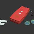 Red Plastic Box With Two White Dots Blue Round Attachments White Rectangles And Black Component 3d model