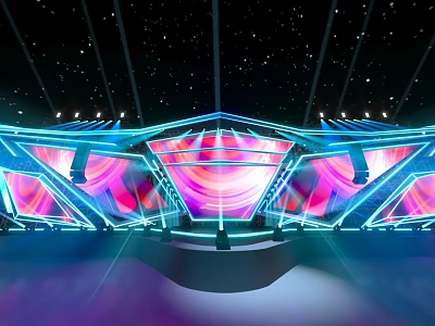 Modern Dance Hall With Neon Lights Stage And Colorful Screen Displays 3d model