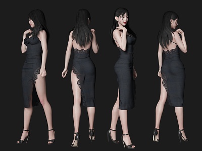 Temperament beauty figure female woman long dress figure 3d model