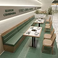 Vintage 1982 Chongqing Restaurant Interior With Green Booths White Tables And Beige Chairs