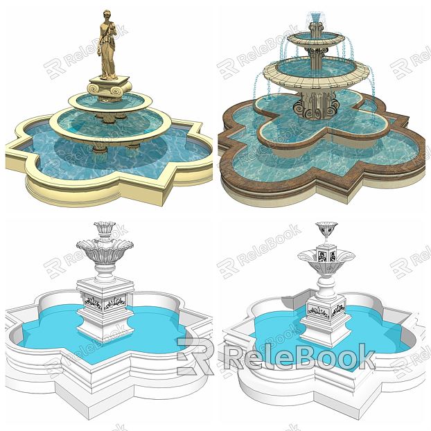 European-style fountain fountain waterscape money banknote jewelry model