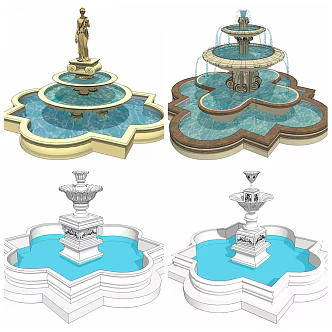 European-style fountain waterscape money banknote jewelry 3d model