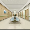 Modern Hospital Waiting Area Interior With Blue Chairs And Wooden Reception Desk