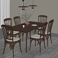 Minimalist Dining Room Interior With Wooden Dining Table Six Chairs Vase And Pendant Lights