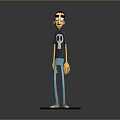 3D Cartoon Character Wearing Black T-shirt With Skull Design Blue Pants Standing on Checkered Base