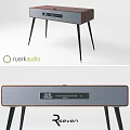Ruark Audio Modern Speakers With Wooden Design Black Legs Grey Fabric And Display Screen